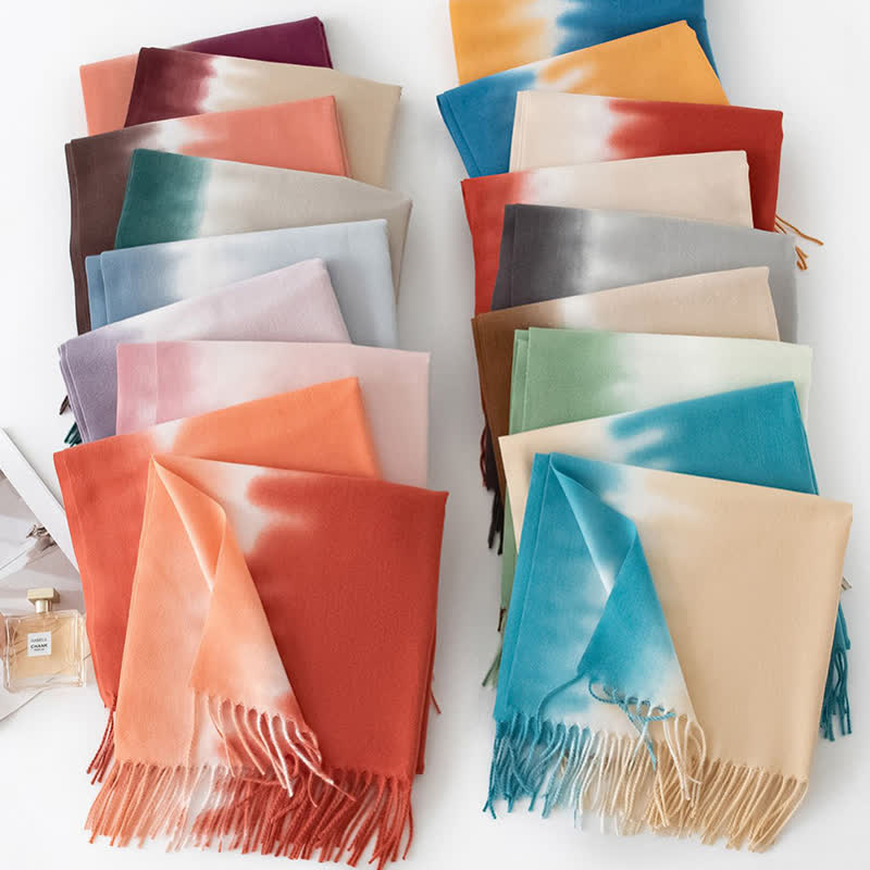 Unisex Gradient Color Fringe Faux Cashmere Scarf