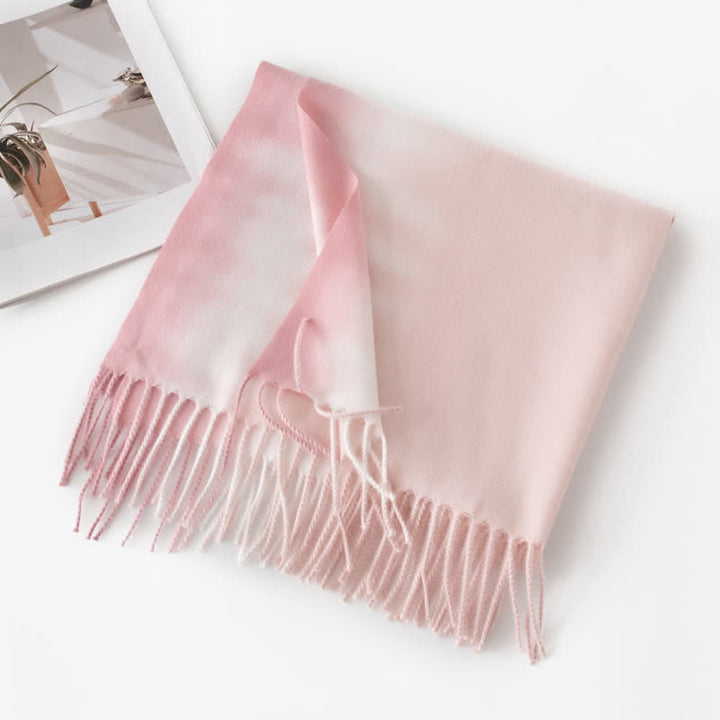 Unisex Gradient Color Fringe Faux Cashmere Scarf