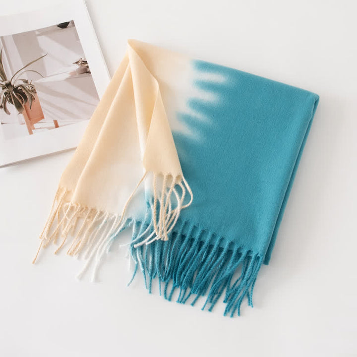 Unisex Gradient Color Fringe Faux Cashmere Scarf