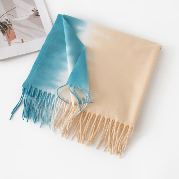 Unisex Gradient Color Fringe Faux Cashmere Scarf