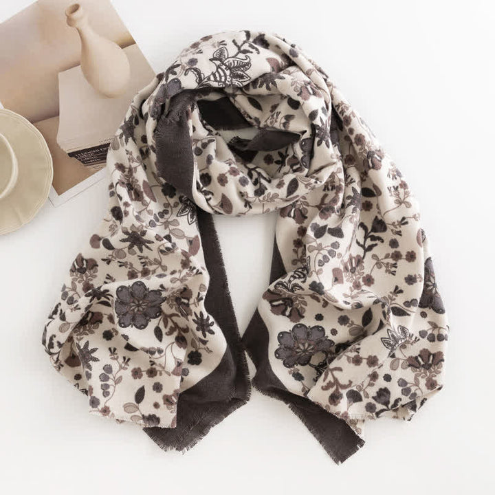 Women's Elagant Floral Contrast Border Scarf