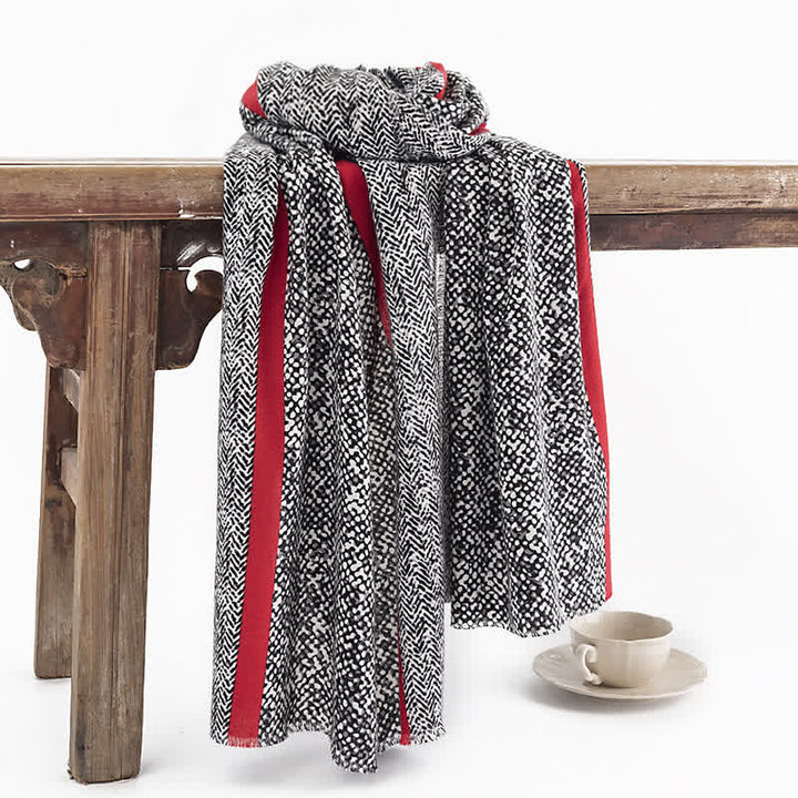 Women's Black Snake Skin Pattern Red Line Scarf