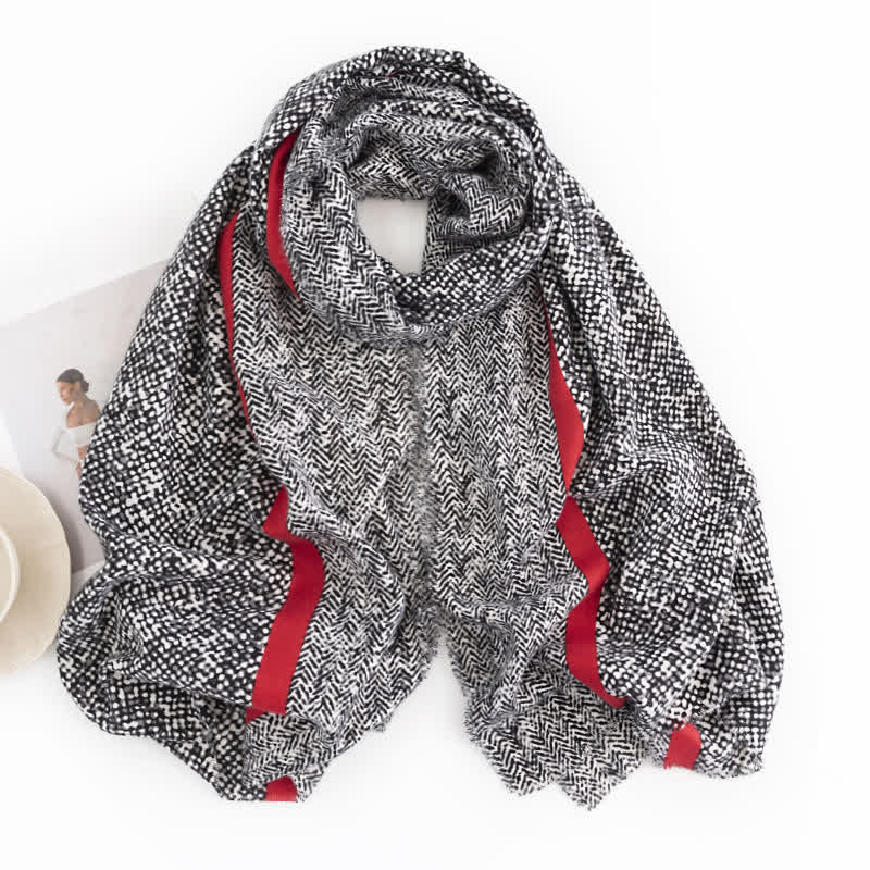 Women's Black Snake Skin Pattern Red Line Scarf