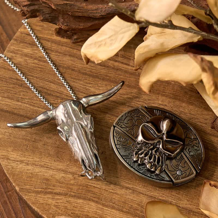 Western Gadget DIY Hidden Knife Buckle Longhorn Bull Pendant Bundle Set  - Skull - Without Belt - Not Included - image 58