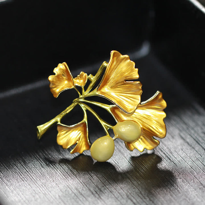 Women's Elegance Yellow Ginkgo Leaf Brooch