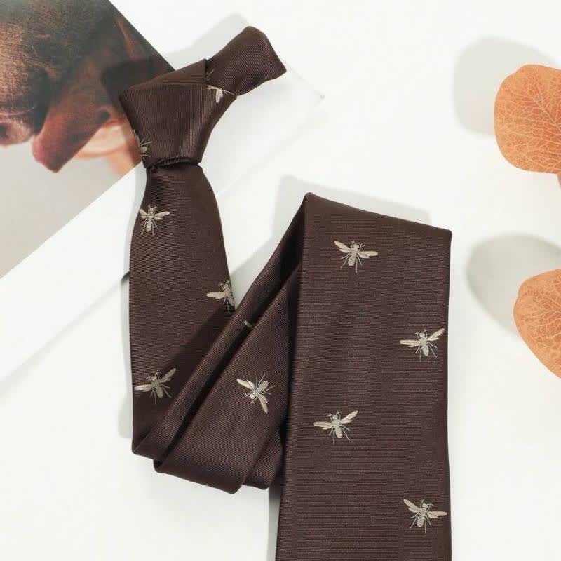 Men's Dark Brown Insect Vintage Pattern Necktie