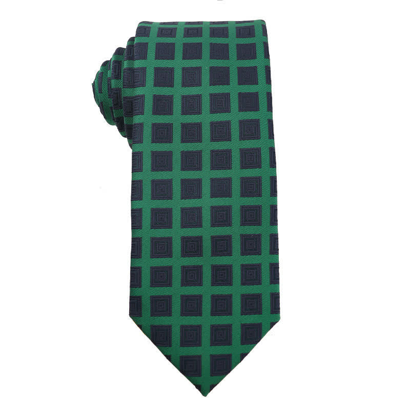 Men's Dark Green Series Floral Plaid Necktie