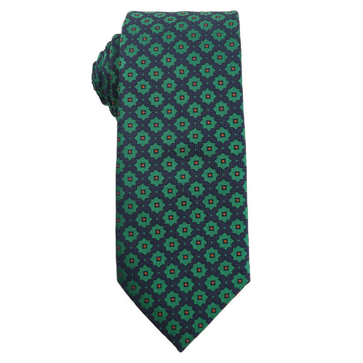 Men's Dark Green Series Floral Plaid Necktie