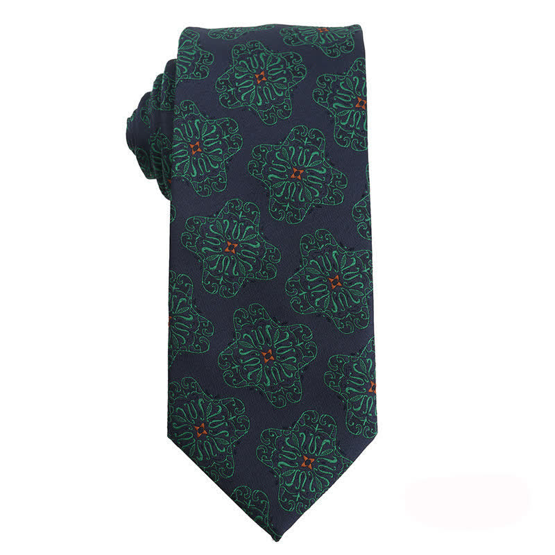 Men's Dark Green Series Floral Plaid Necktie