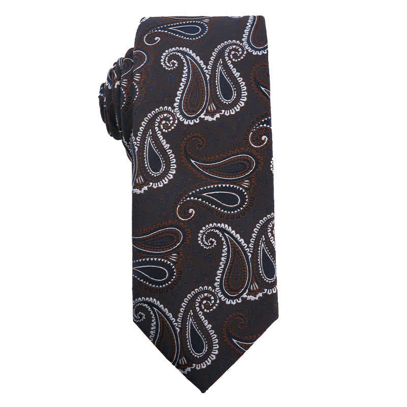 Men's Coffee Brown Series Paisley Striped Necktie