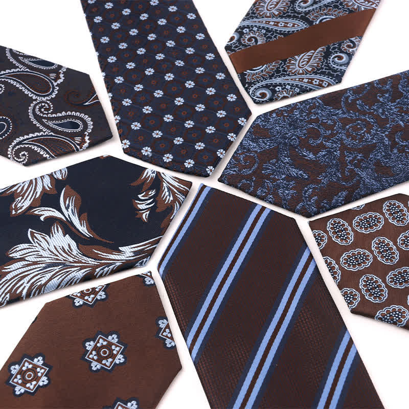 Men's Coffee Brown Series Paisley Striped Necktie