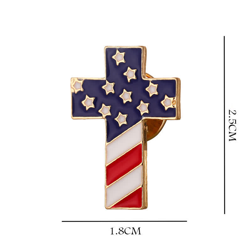 Unisex American Flag Patriotic Cross Brooch