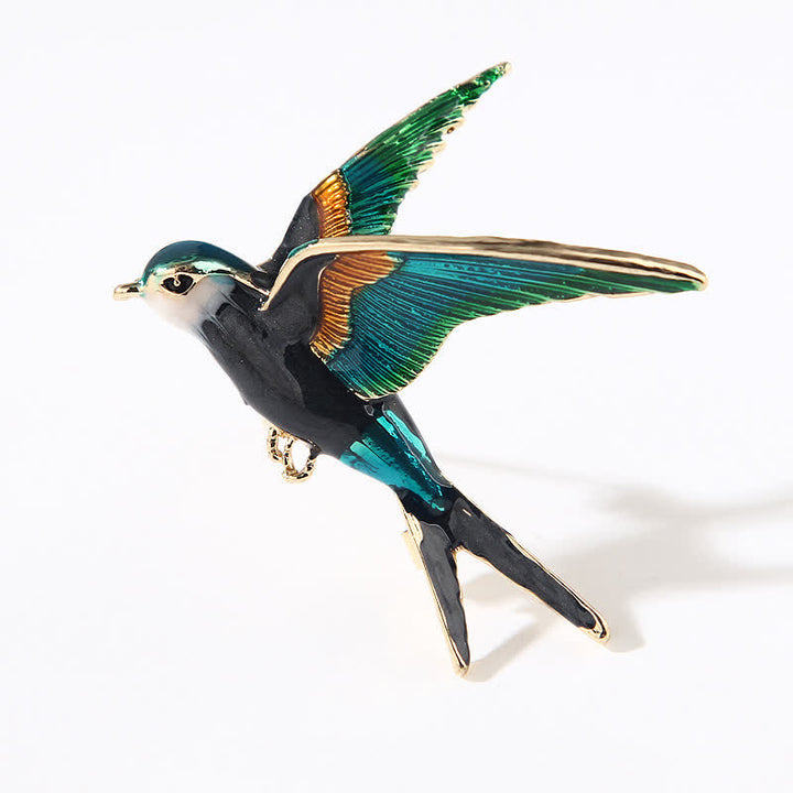 Unisex Flying Swallow Colorful Enameled Brooch