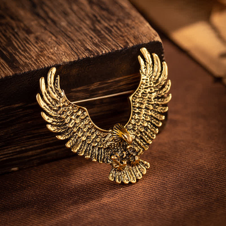 Men's Retro Eagle Spreading Wings Brooch - Antique Gold - image 0