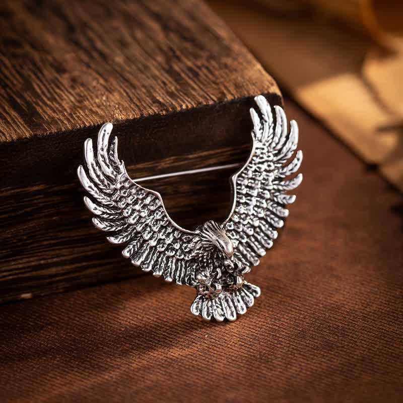 Men's Retro Eagle Spreading Wings Brooch - Antique Silver - image 5