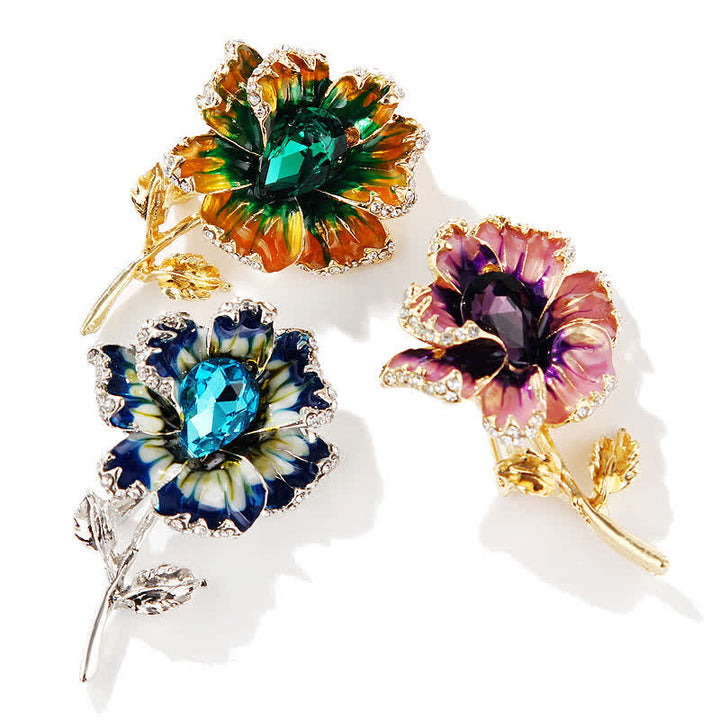 Women's Exquisite Crystal Enamel Flower Brooch