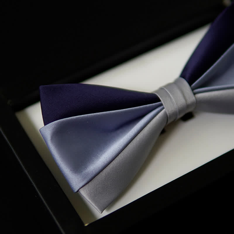 Men's Navy Blue Gray Three Colors Contrasting Bow Tie