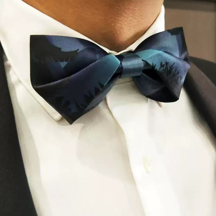 Men's Navy & Teal Forest Night Scene Bow Tie