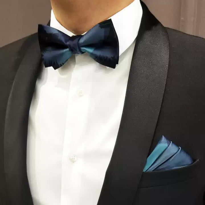 Men's Navy & Teal Forest Night Scene Bow Tie