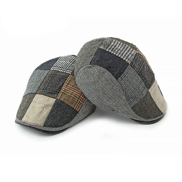 Retro Patchwork Plaid Herringbone Beret Hat