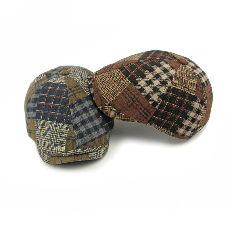 Different Classic Patchwork Plaid Newsboy Beret Hat