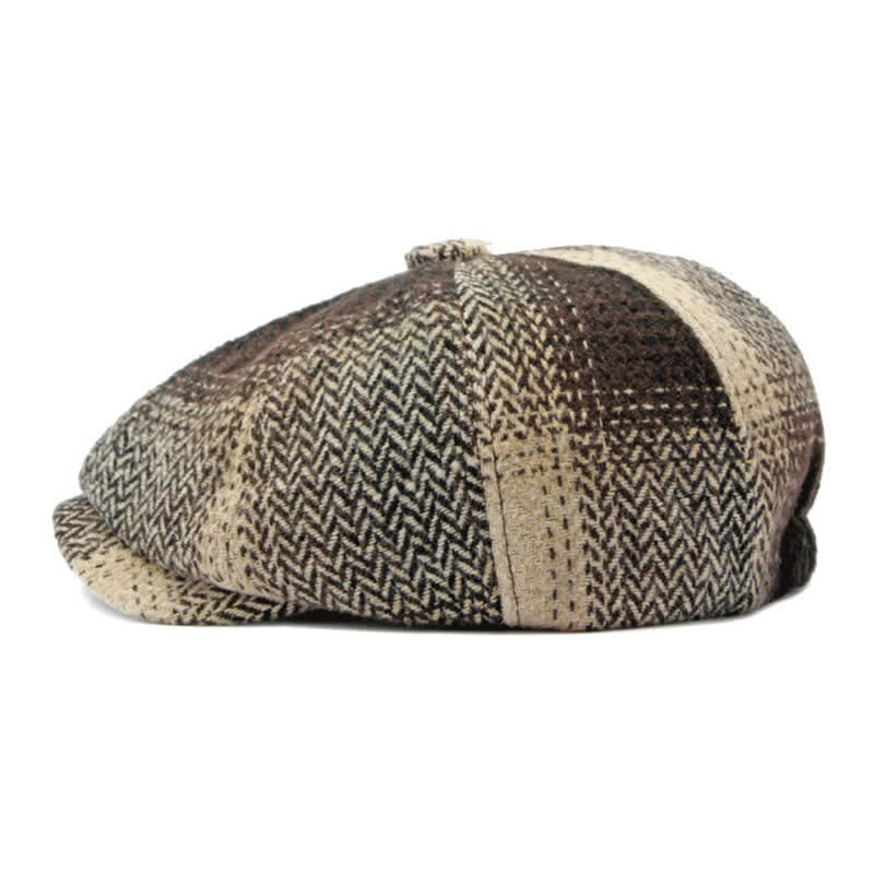 British Style Striped Herringbone Newsboy Beret Hat