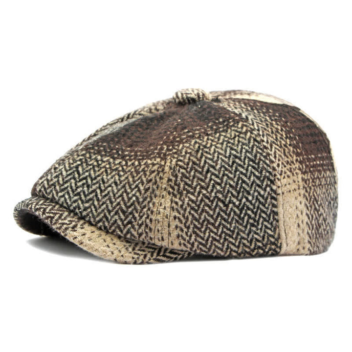 British Style Striped Herringbone Newsboy Beret Hat