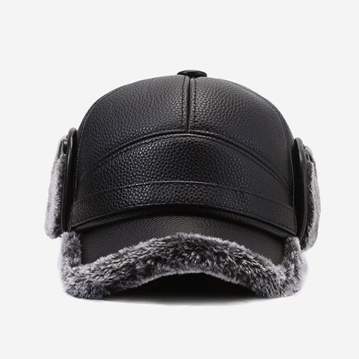 PU Leather Fleece Earflaps Baseball Hat