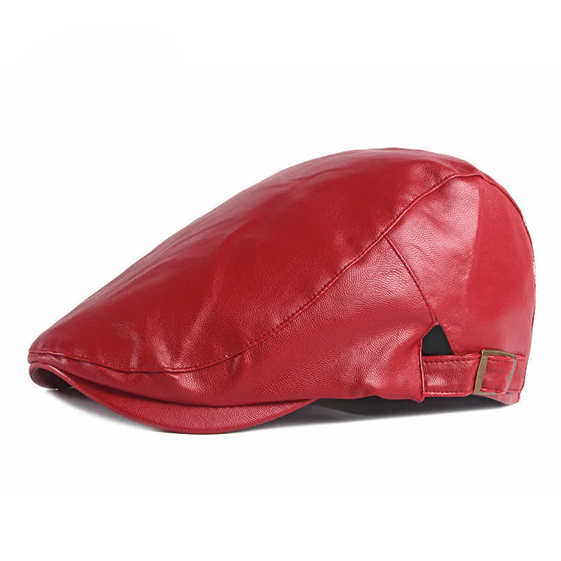 Classic Ivy Solid Color Leather Beret Hat