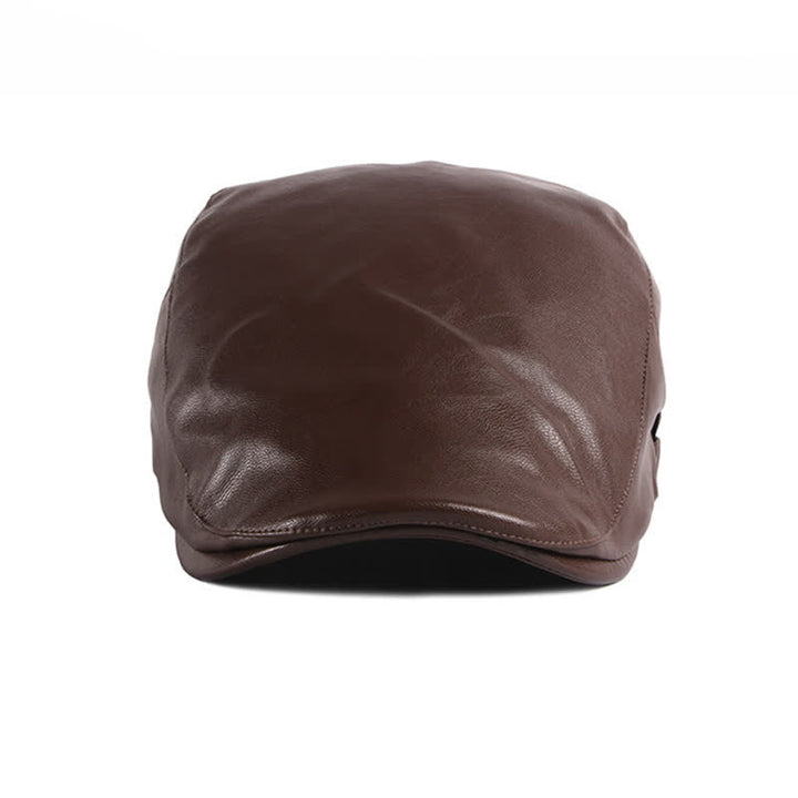 Classic Ivy Solid Color Leather Beret Hat