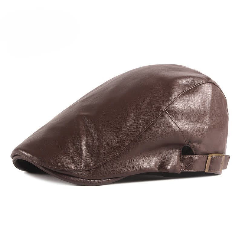 Classic Ivy Solid Color Leather Beret Hat