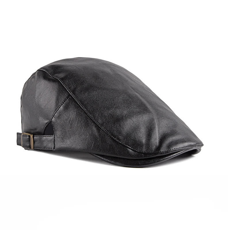 Classic Ivy Solid Color Leather Beret Hat