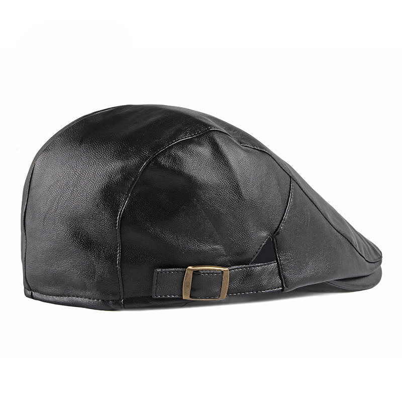 Classic Ivy Solid Color Leather Beret Hat