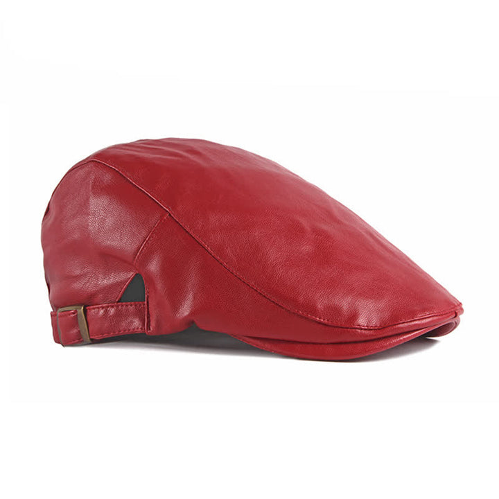 Classic Ivy Solid Color Leather Beret Hat