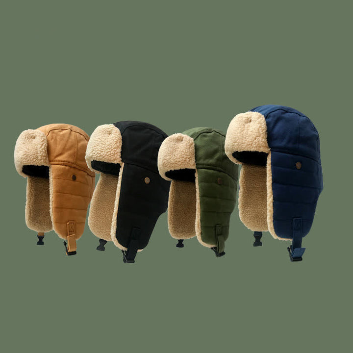 Solid Color Plush Inner Earmuffs Pilot Hat