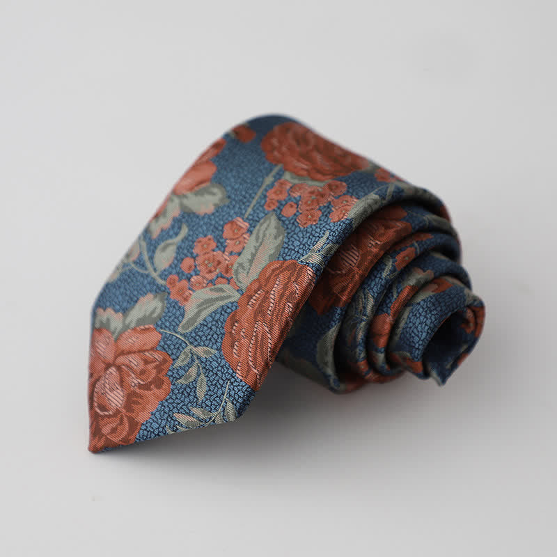 Men's SteelBlue & Red Rose Floral Necktie