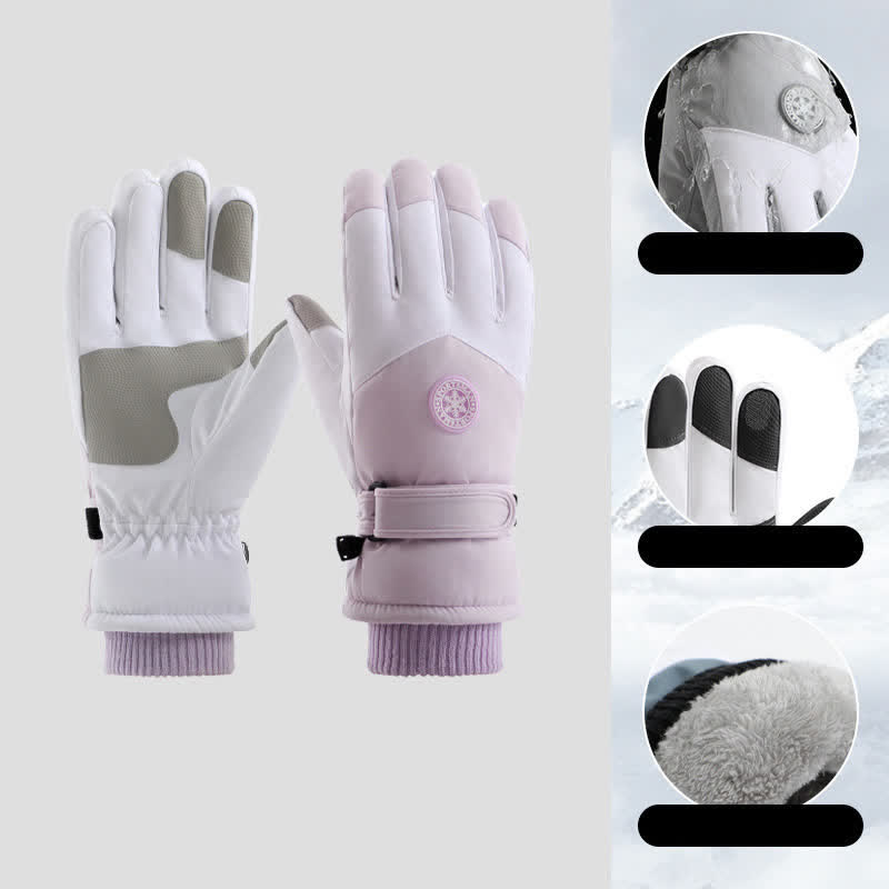 Outdoor Ski Ride Fleece Lined Waterproof Gloves - Violet - image 12