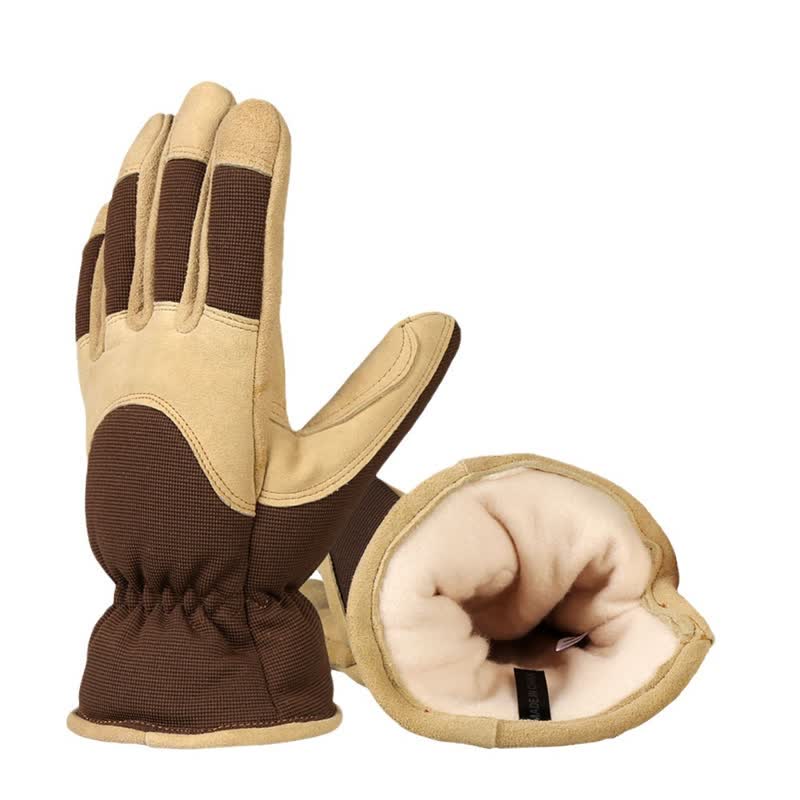 Khaki Deerskin Cold-Proof Thickened Warm Gloves