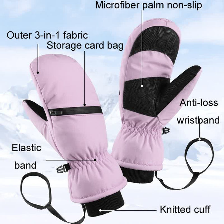 Winter Padded Zipper Pocket Ski Sports Gloves