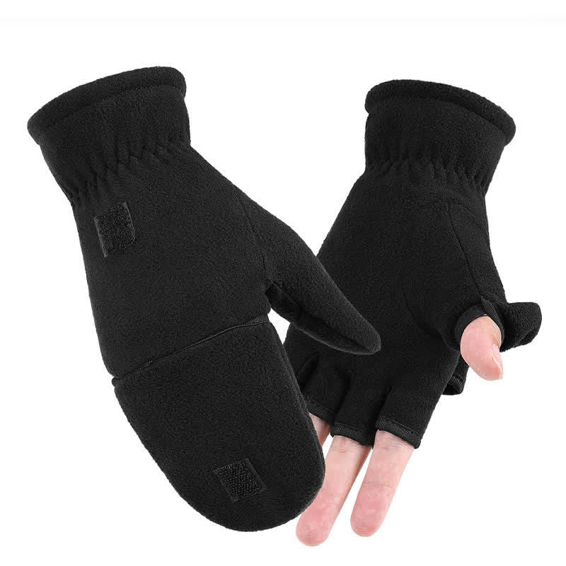 Black Convertible Flip Top Warm Mitten Gloves