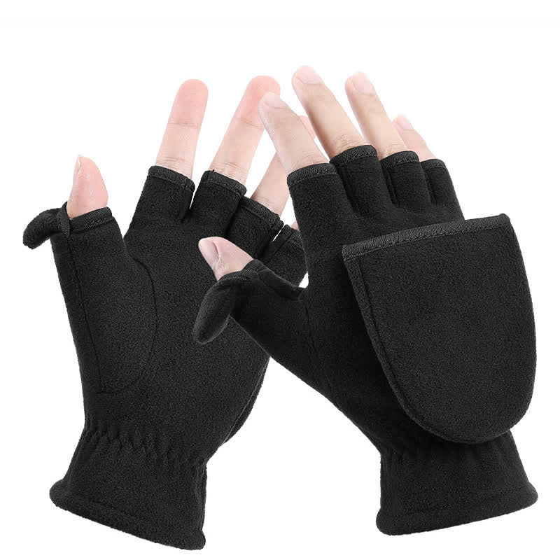 Black Convertible Flip Top Warm Mitten Gloves