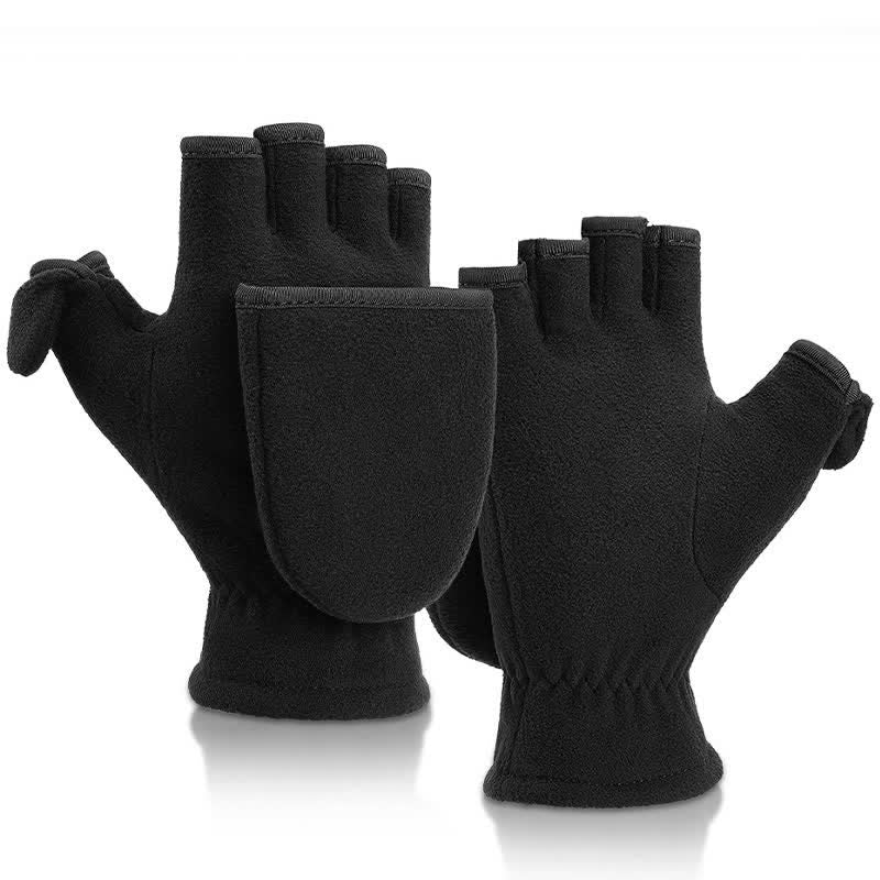 Black Convertible Flip Top Warm Mitten Gloves