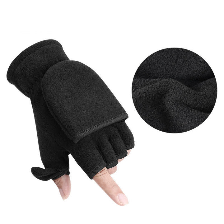 Black Convertible Flip Top Warm Mitten Gloves