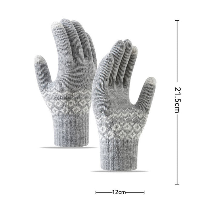 Wave Print Touch Screen Warm Plus Velvet Knitted Gloves