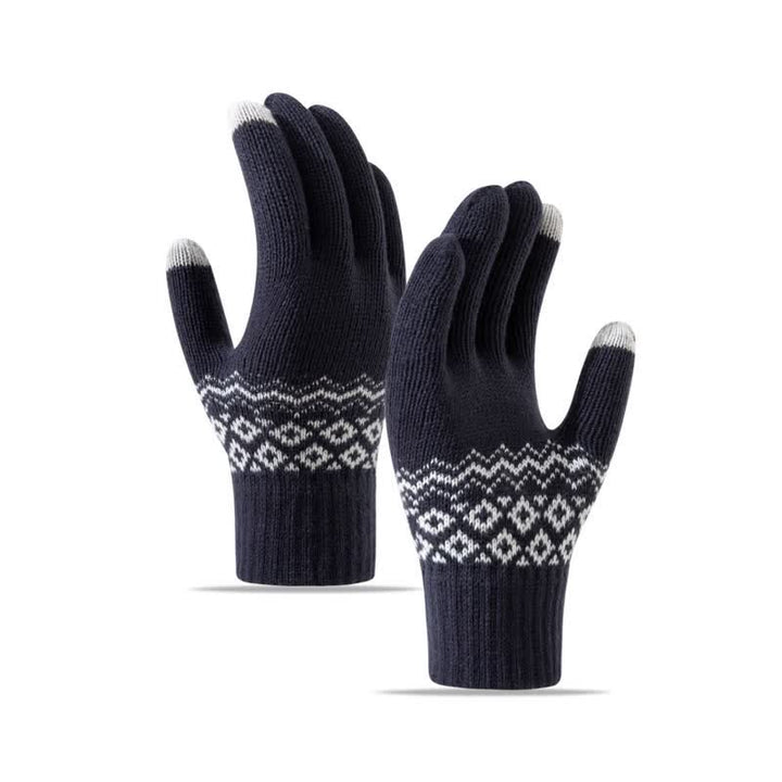 Wave Print Touch Screen Warm Plus Velvet Knitted Gloves