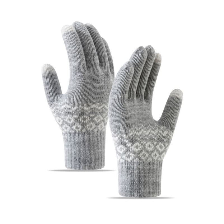 Wave Print Touch Screen Warm Plus Velvet Knitted Gloves