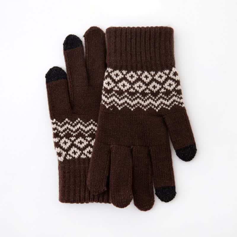 Wave Print Touch Screen Warm Plus Velvet Knitted Gloves