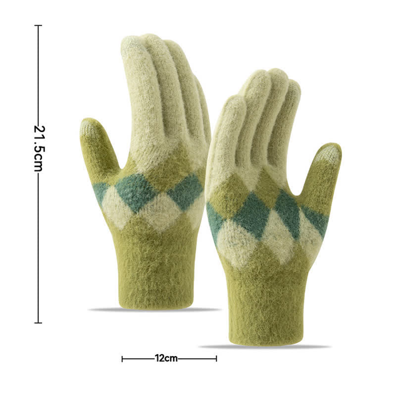 Colorful Diamond Pattern Warm Plush Knitted Gloves