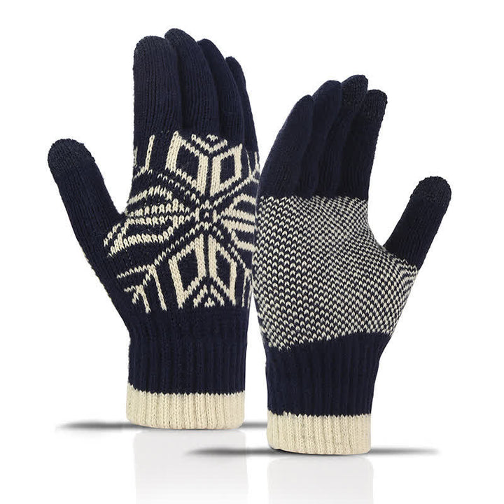 Snowflake Pattern Winter Thicken Knitted Gloves