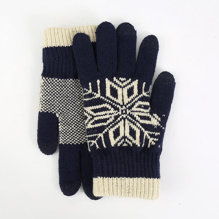 Snowflake Pattern Winter Thicken Knitted Gloves